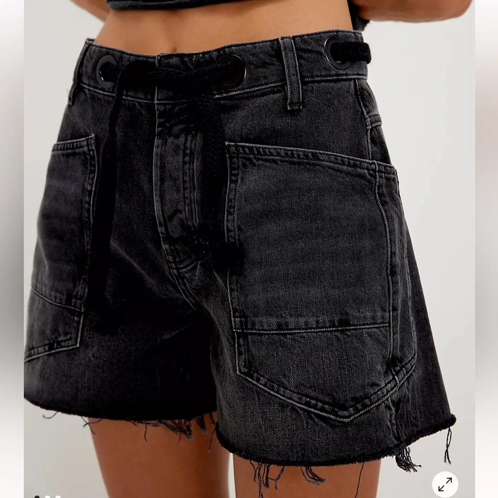 Women’s Black Denim Drawstring Shorts